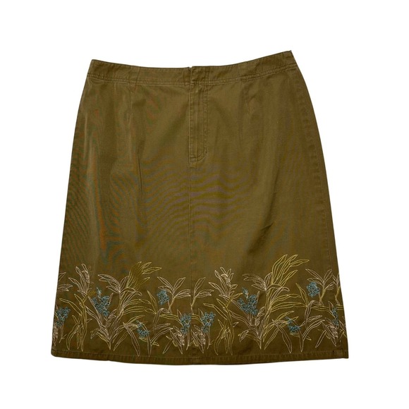 NWT Liz Claiborne Cottage Embroidered A-Line Cotton Skirt Midi Women 8 Olive - Picture 2 of 11